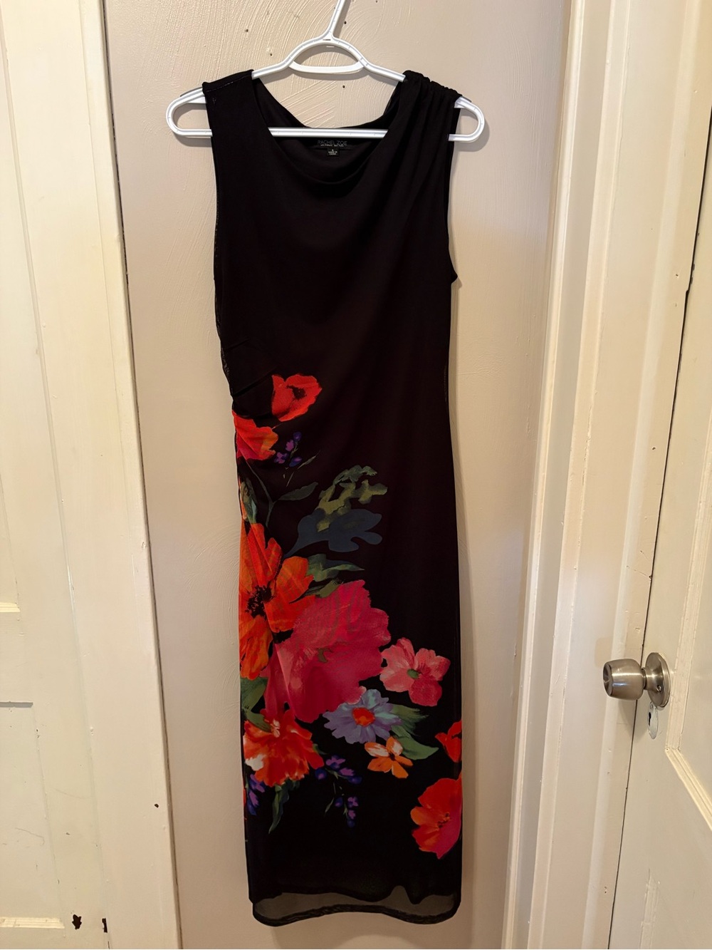 Rachel Zoe Black Sleeveless Maxi Dress with Red & Pink Floral Print